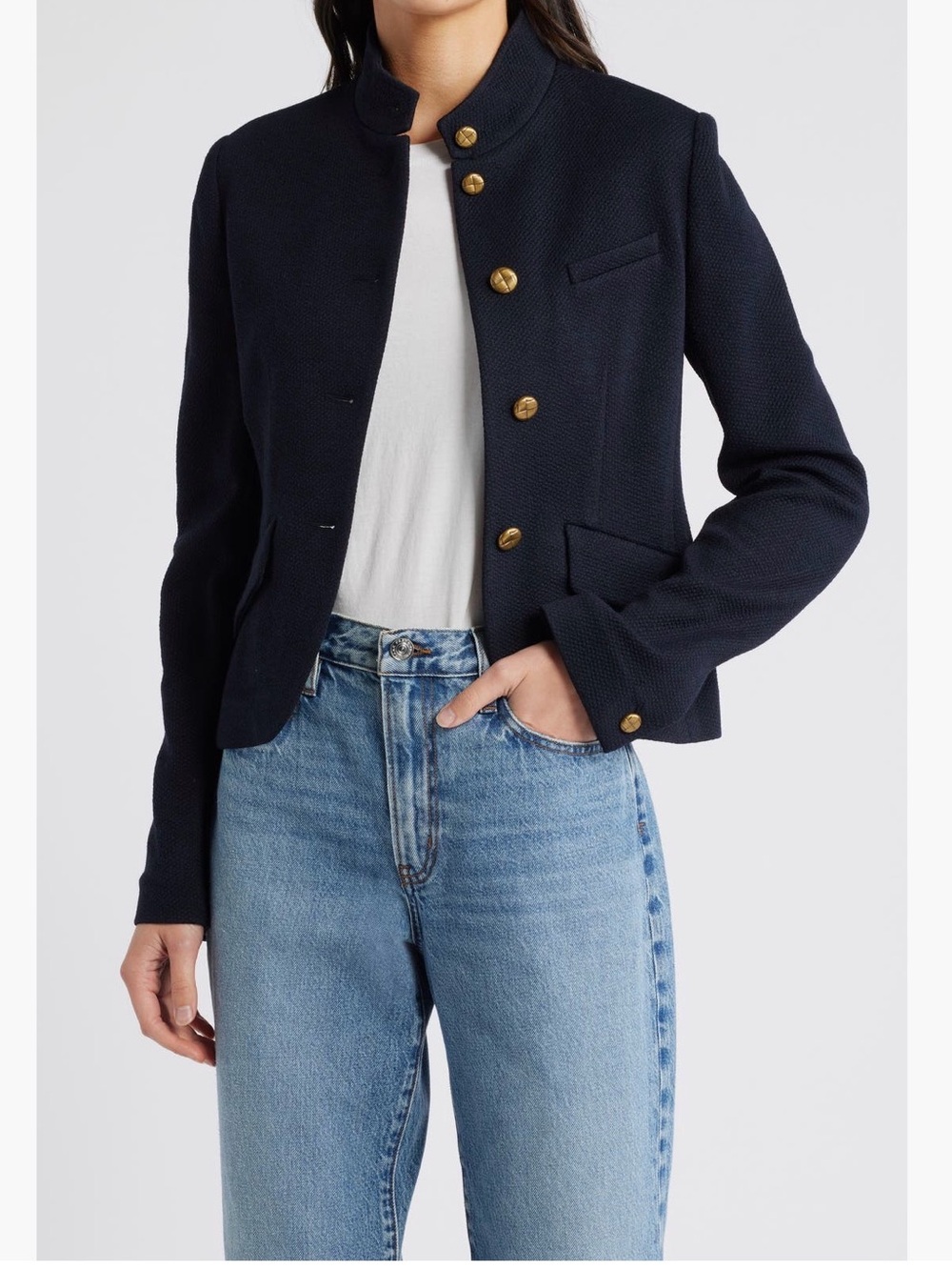 rag & bone Navy Slade Wool blend Pique Cropped Blazer - Picture 9 of 9